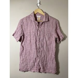 C&C California Mens SMALL Shirt Linen Red Short Sleeve Collared Button Down‎